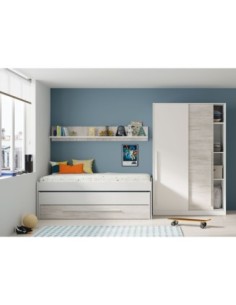 ELLIOT Cama doble SIN somier + 1 cajón + ESTANTE (colchones 190x90 - 180x90) BL.ARTIK/BL.VELHO 2