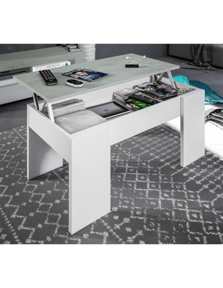 FLOW Mesa de centro elevable CEMENTO/ BL. ARTIK