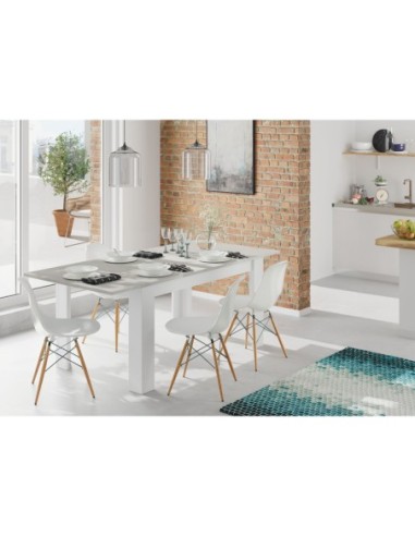 PRÁCTICO Mesa de comedor 90x140-190 EXTENSIBLE CEMENTO/ BL. ARTIK