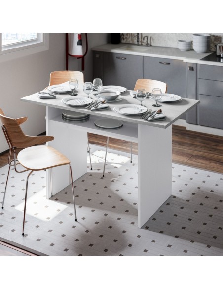 OGGI Mesa consola desplegable 35-70 BLANCO ARTIK/CEMENTO