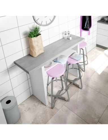 OGGI Mesa consola desplegable 35-70 BLANCO ARTIK/CEMENTO