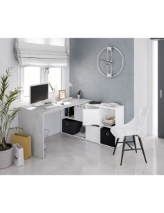 OFFICE Mesa escritorio con buc  BLANCO ARTIK/CEMENTO