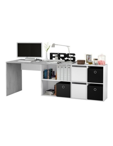 OFFICE Mesa escritorio con buc  BLANCO ARTIK/CEMENTO