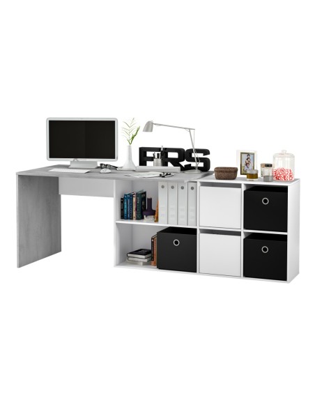 OFFICE Mesa escritorio con buc  BLANCO ARTIK/CEMENTO