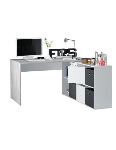 OFFICE Mesa escritorio con buc  BLANCO ARTIK/CEMENTO