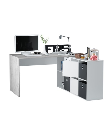 OFFICE Mesa escritorio con buc  BLANCO ARTIK/CEMENTO