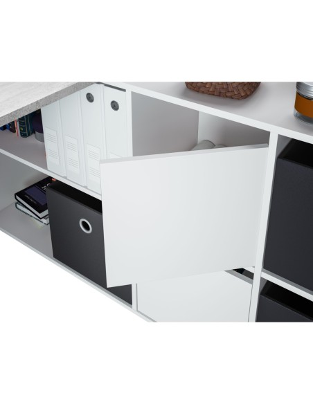 OFFICE Mesa escritorio con buc  BLANCO ARTIK/CEMENTO