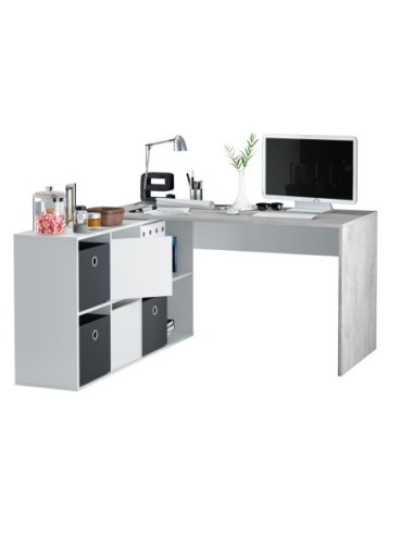 OFFICE Mesa escritorio con buc  BLANCO ARTIK/CEMENTO