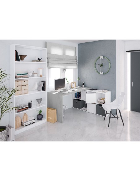 OFFICE Mesa escritorio con buc  BLANCO ARTIK/CEMENTO