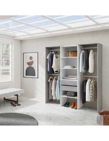 TIDY Armario-Vestidor con estantería 2,02x60cm + 4 barras BLANCO ARTIK/CEMENTO