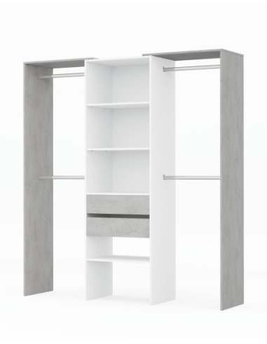 TIDY Armario-Vestidor con estantería 2,02x60cm + 4 barras BLANCO ARTIK/CEMENTO