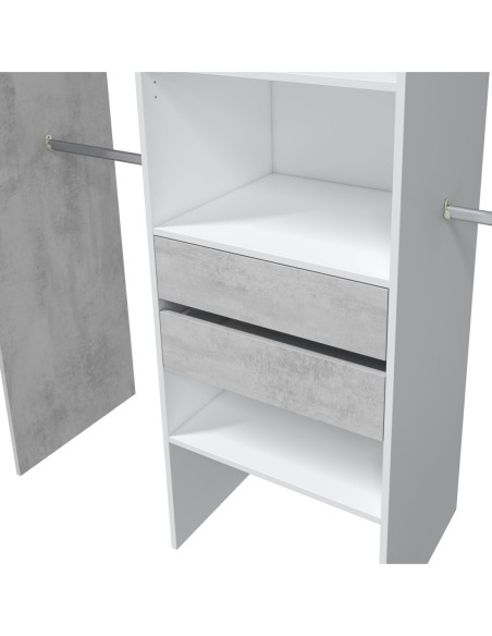 TIDY Armario-Vestidor con estantería 2,02x60cm + 4 barras BLANCO ARTIK/CEMENTO