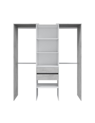 TIDY Armario-Vestidor con estantería 2,02x60cm + 4 barras BLANCO ARTIK/CEMENTO