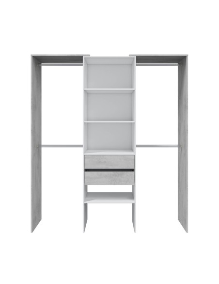 TIDY Armario-Vestidor con estantería 2,02x60cm + 4 barras BLANCO ARTIK/CEMENTO
