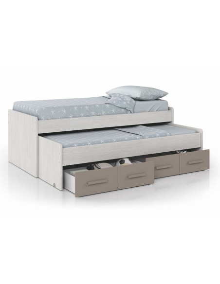 ARES PLUS Cama doble + 2 cajones con somier (colchones 190x90 - 180x90) BL.ALPES/BASALTO