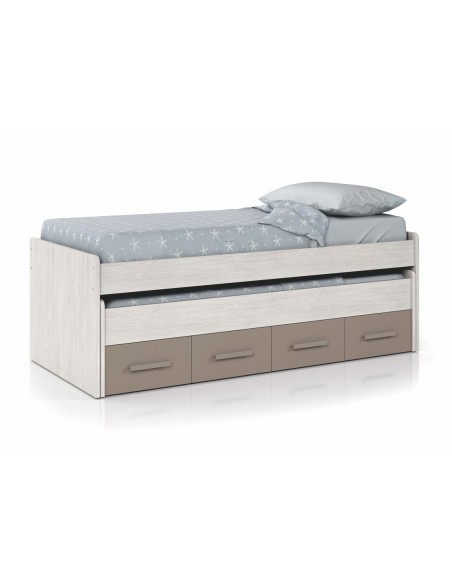 ARES PLUS Cama doble + 2 cajones con somier (colchones 190x90 - 180x90) BL.ALPES/BASALTO