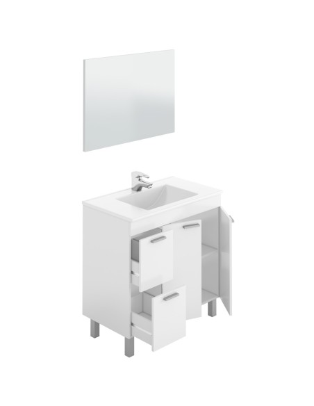 AKTIVA Mueble lavabo 2p+2c + espejo + LAVABO BLANCO BRILLO