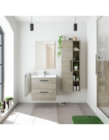 NOA 60 Mueble 60 2c susp.+ espejo + LAVABO ROBLE ALASKA